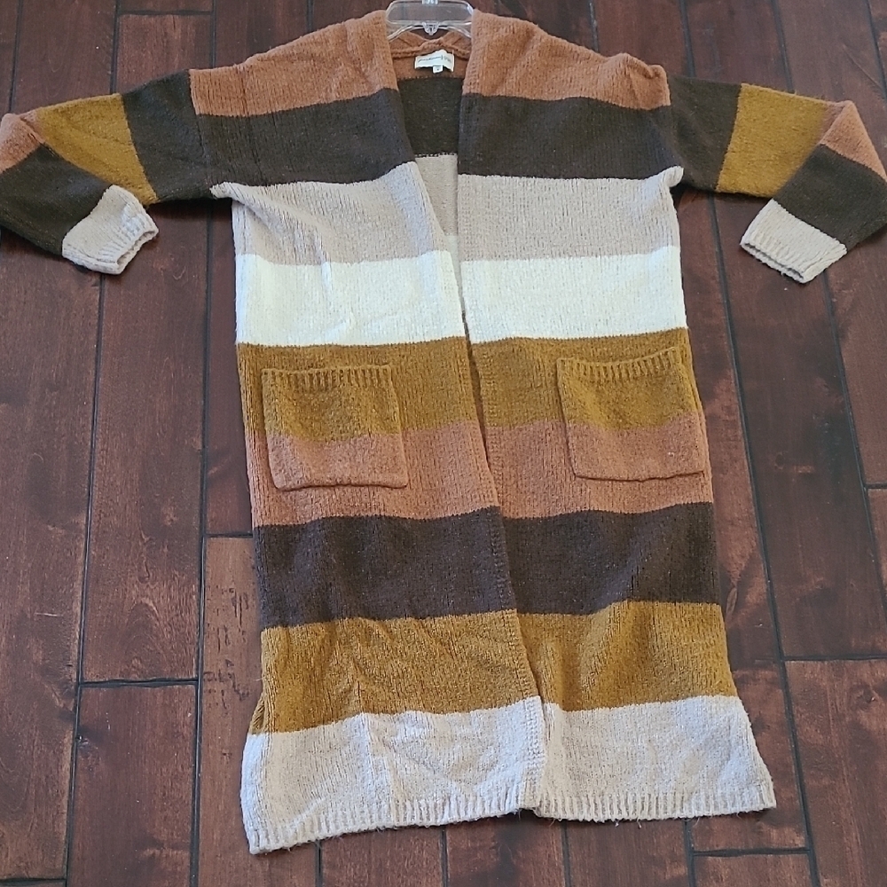 Freahman 1996 Brown/Orange Striped Open-Front Cardigan Size M